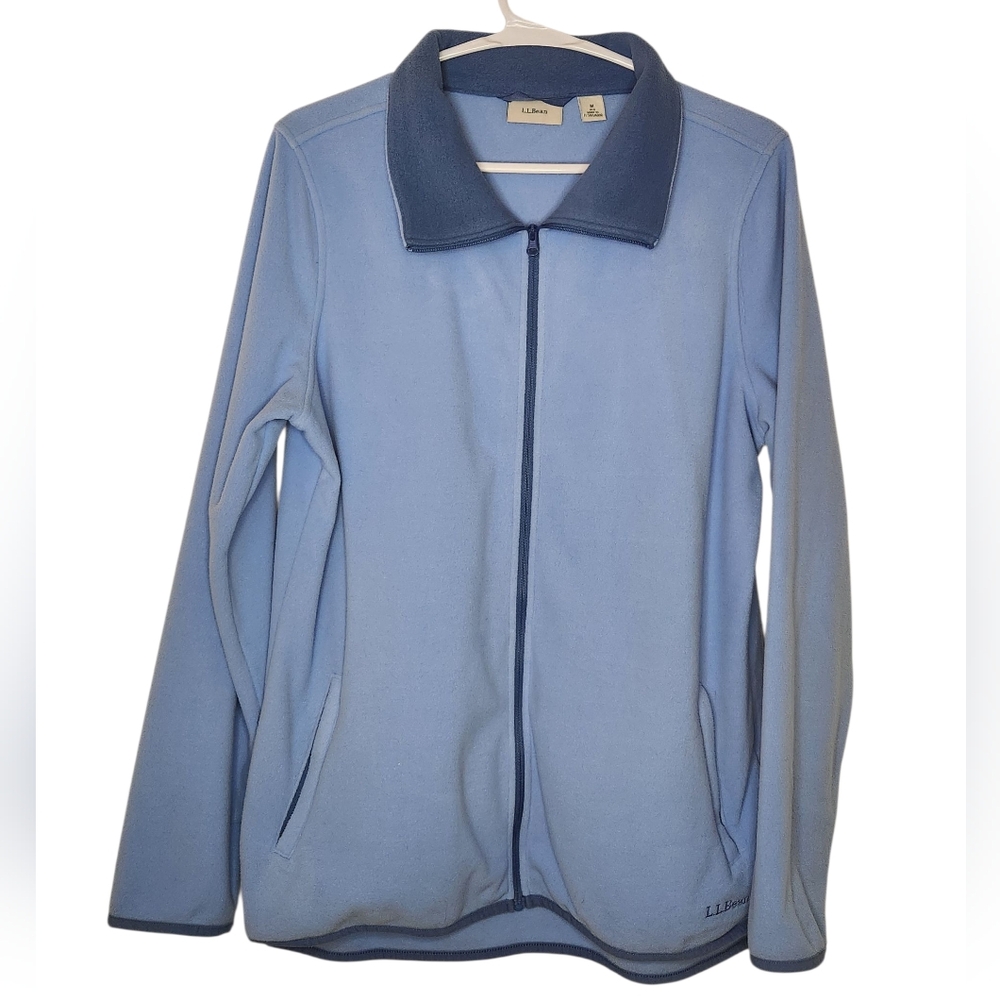 LL Bean Light Blue Feather Fleece Jacket Full Zip Size Medium 100% Recycled Poly